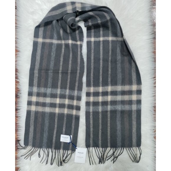 NWT Edinburgh 100% Lambswool Cozy Tartan Unisex Oversized Scarf Check Taupe - Picture 2 of 9